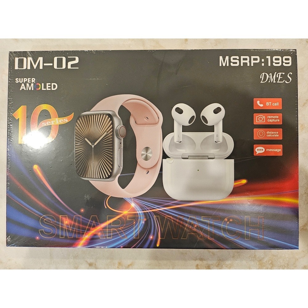 DMES Smartwatch &‎ Earbuds Combo DM-02 Series 10 BT Call Remote Capture Pink